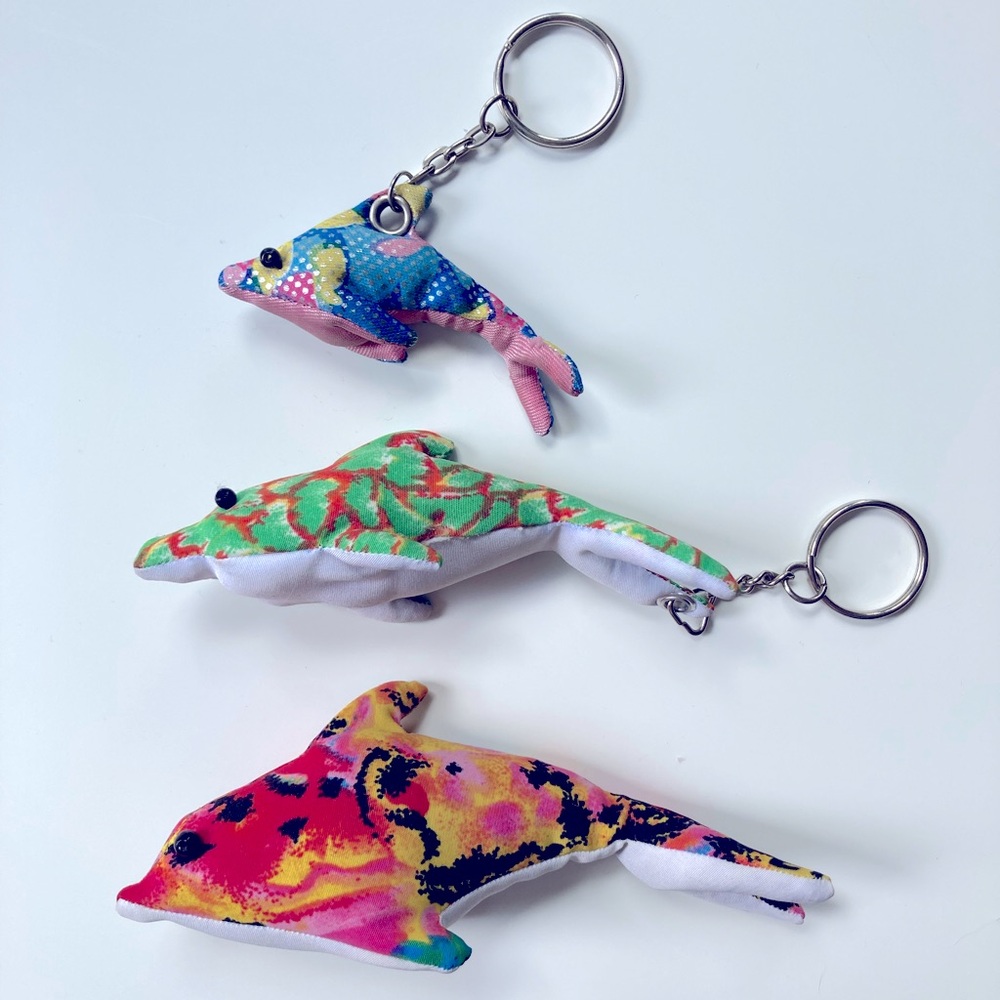 Vintage 90s Sand and Plush Dolphin Collection 2 Colourful Retro Keychains 1 Toy